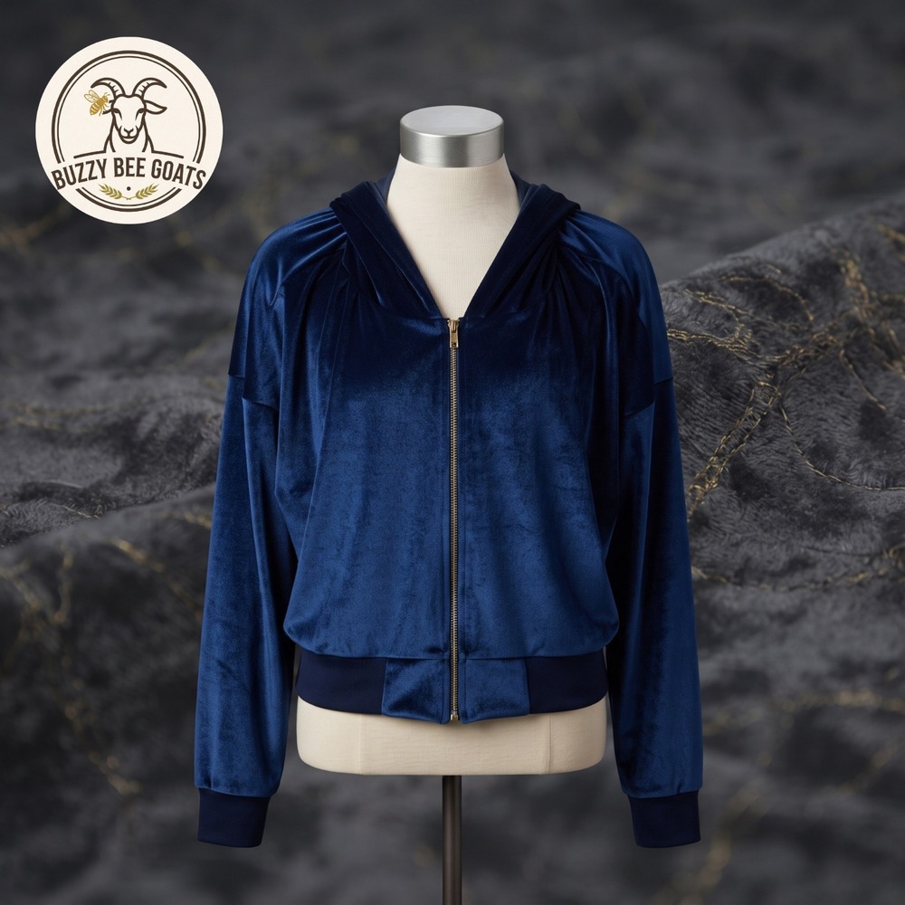 Curvy Sense Cropped Velour Zip-Up Hoodie Womens Small Y2K Revival Casual Blue